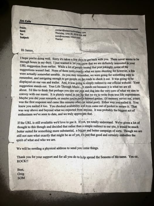 Original Band Letter & Notes